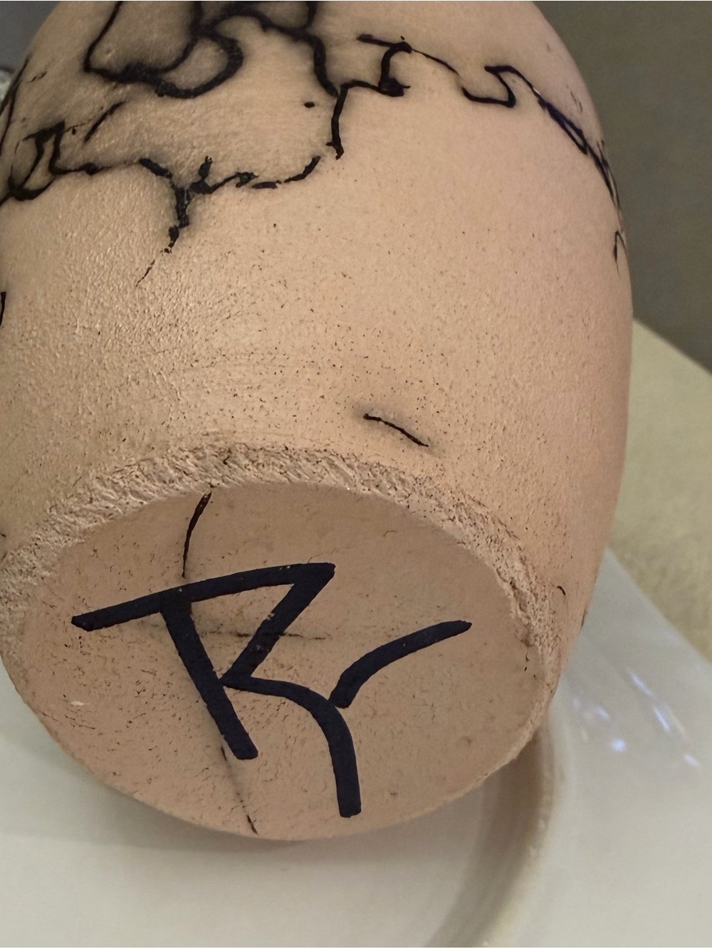 Authentic Southwest Horsehair Raku Art Pottery Vase - Signed R Art Pottery